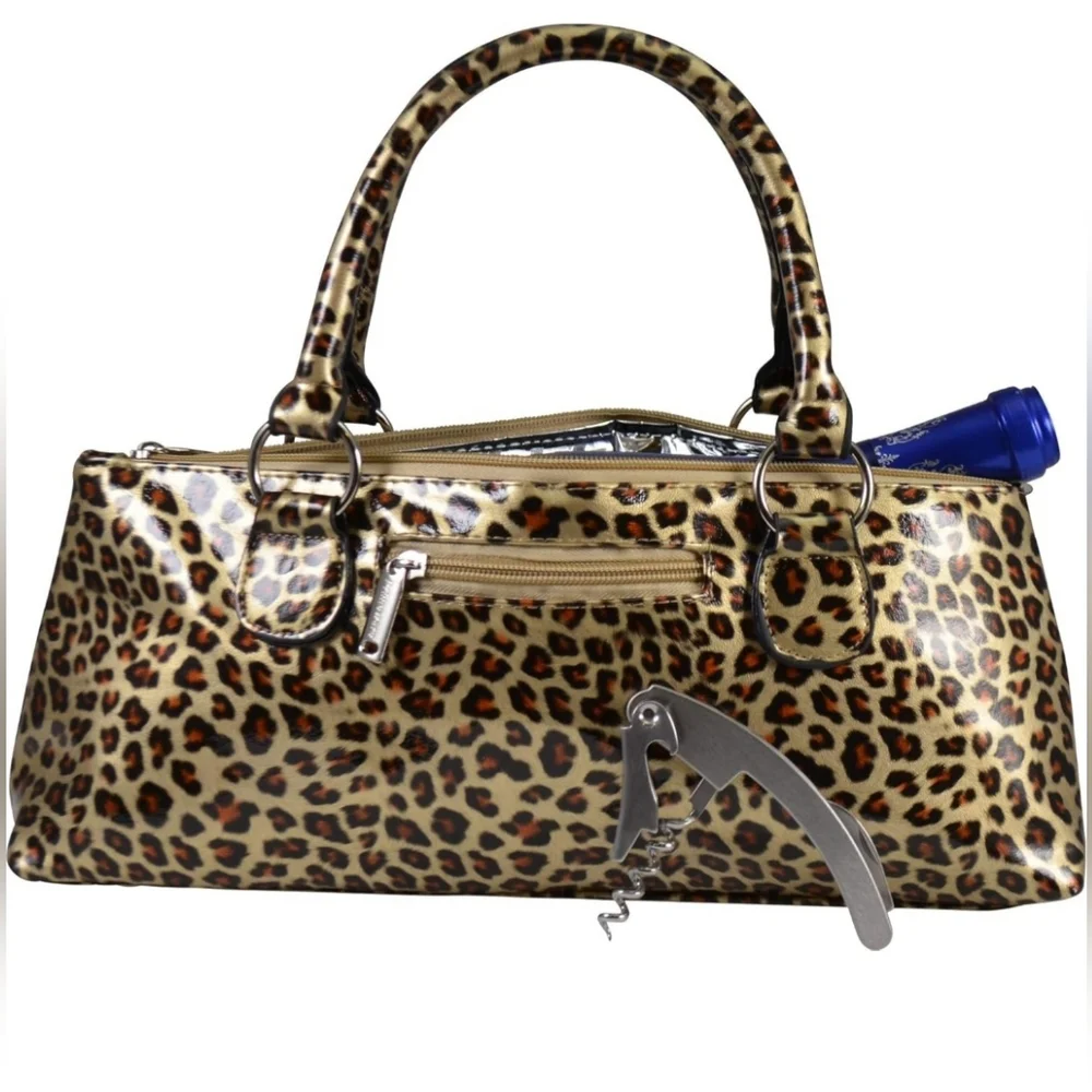 Primeware Wine Clutch Insulated Beverage Lunch Tote Bag Cheetah Print NEW